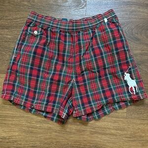 Polo by Ralph Lauren Men's Red and Green Plaid Athletic Shorts